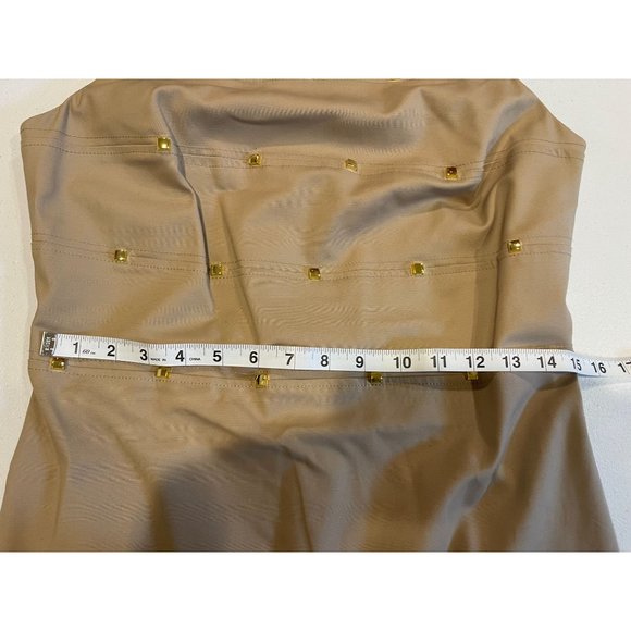 Calvin Klein Womens Sheath Dress Studded Detail Round Neck Back Zip Beige Size 6 - Picture 5 of 7